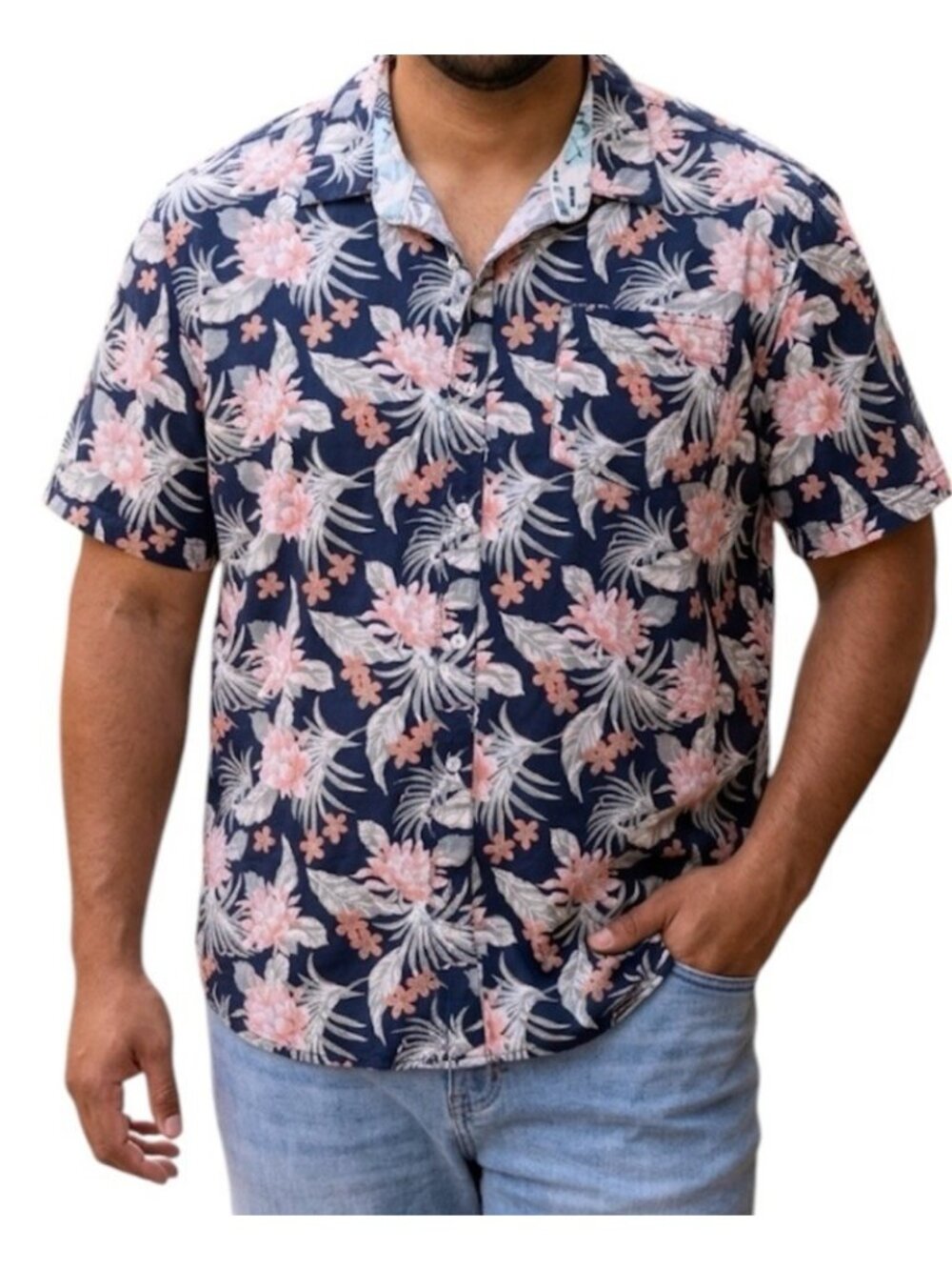 Paper Denim & Cloth Blue Floral Preppy Vacation Business Casual Shirt Size 2X